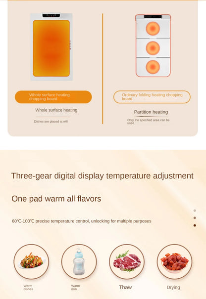 220V Multi-Functional Electric Beverage Warmer with Non-Slip Surface and Foldable Design Dishes Warmer for Hot Meals and Drinks